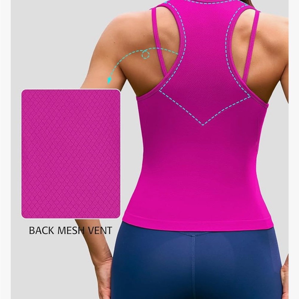 Attraco Hot Pink Cropped Workout Top Gym Tank Top New Size XL - Picture 3 of 6
